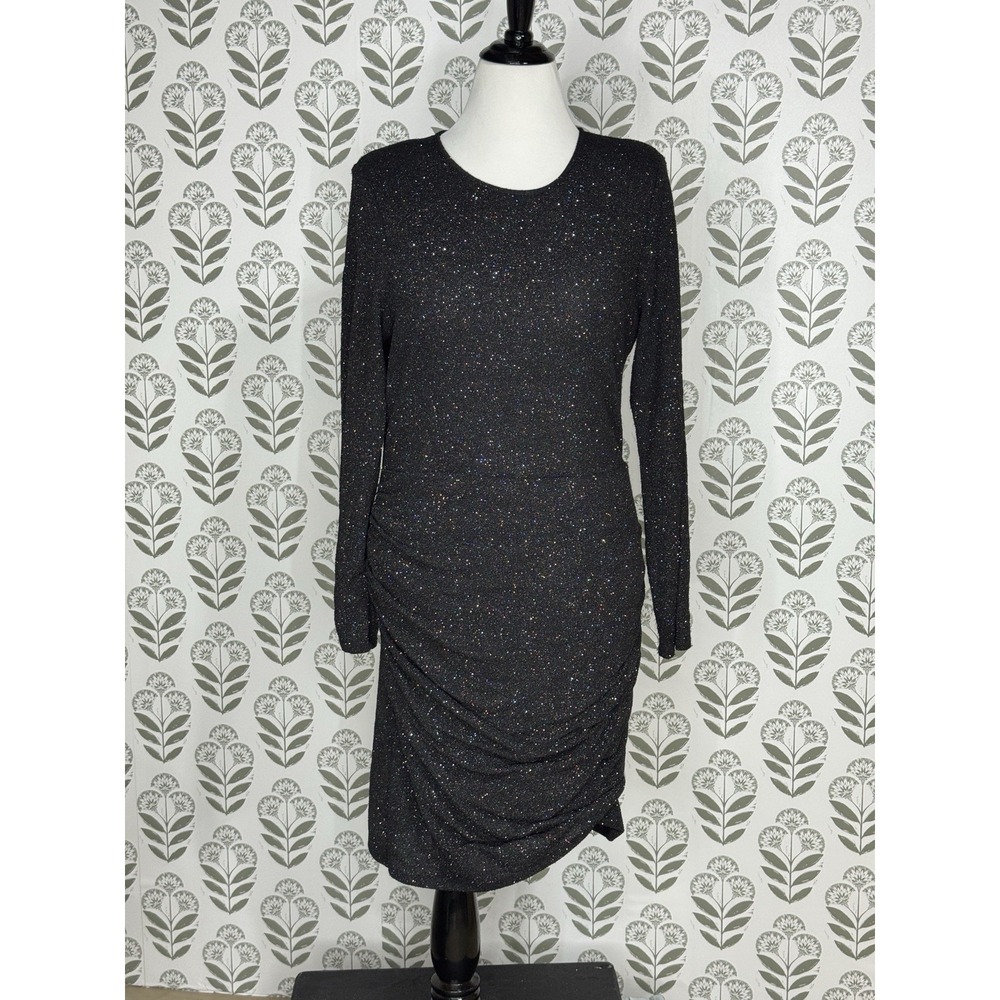 Gibson Latimer Black Multicolor Glitter Sheath Dress Long Sleeve Stretch XXL NWT